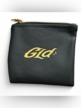 GLD Black Leather Zip Gift Pouch/Coin Purse Gold Logo Jewelry Holder Baddie